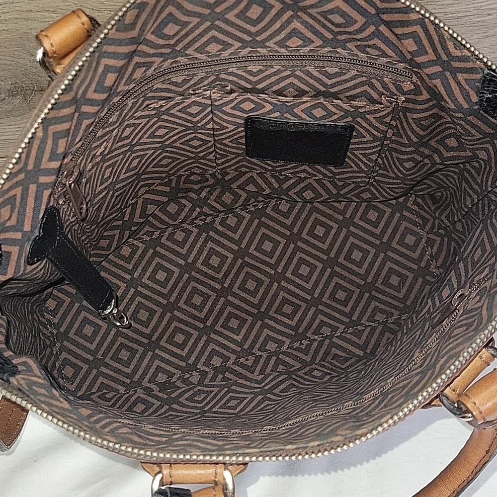 Brighton Black and Brown Pebble Leather Tote Crossbody Bag